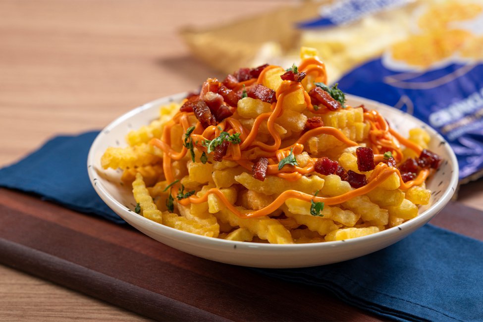 Batata frita c/ Queijo, Cheddar e Bacon
